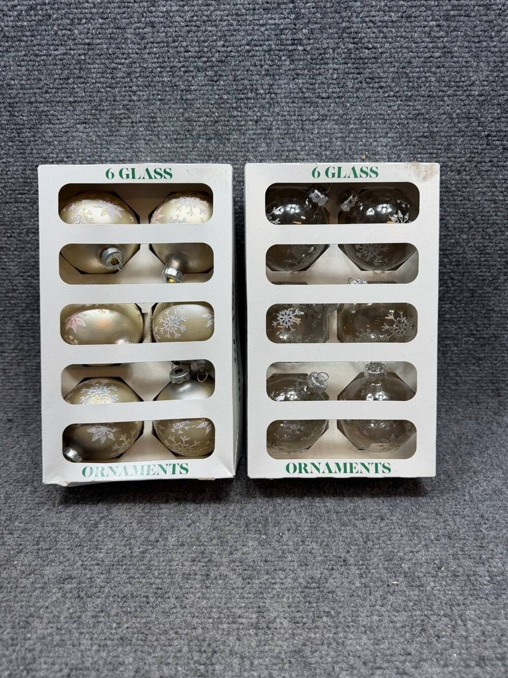 Glass Christmas Ball Ornaments Snowflake Design Boxed Lot Set of 2 (12)